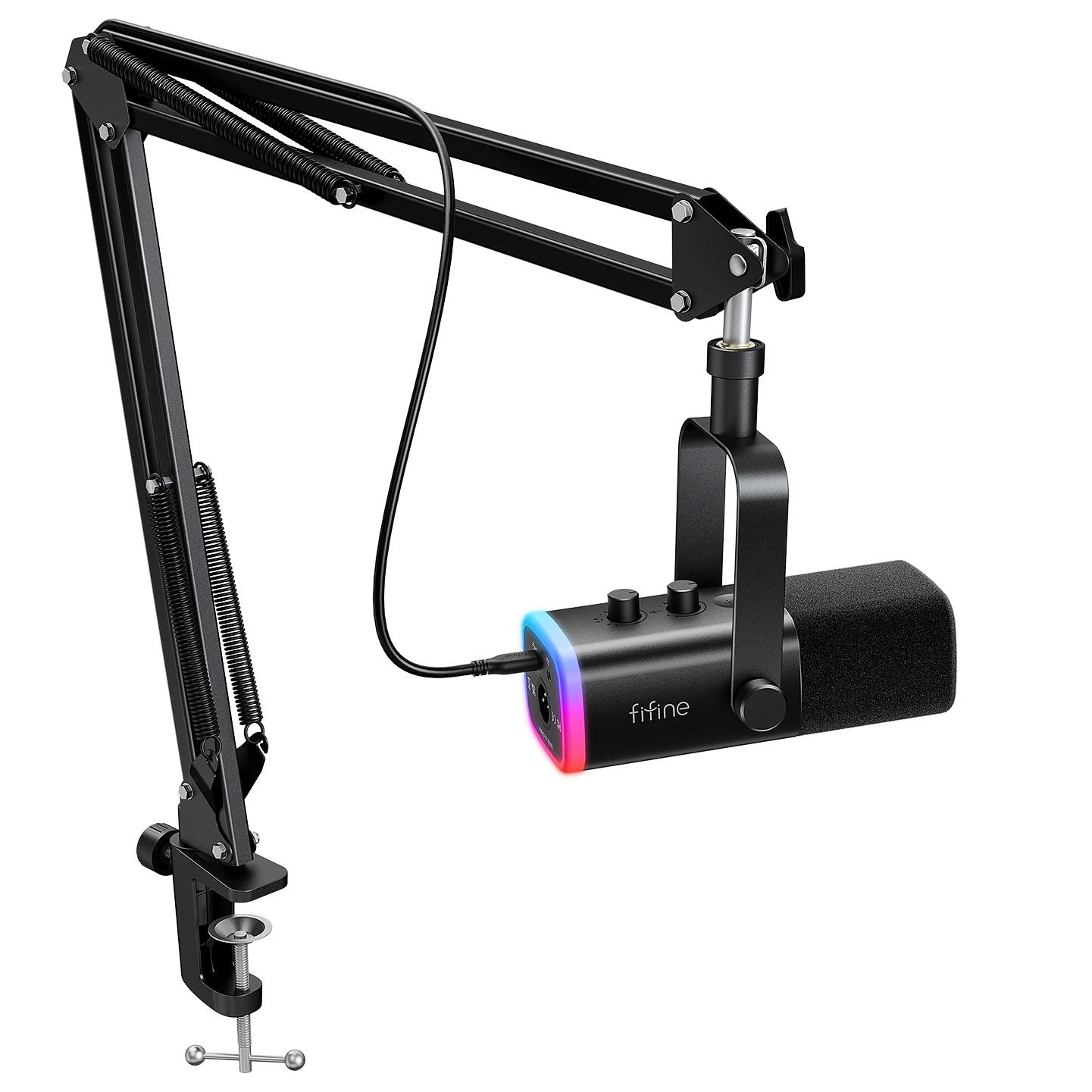 Kit de microphone de jeu FIFINE XLR/USB avec prise casque/muet/rvb/support de bras, ensemble de micr