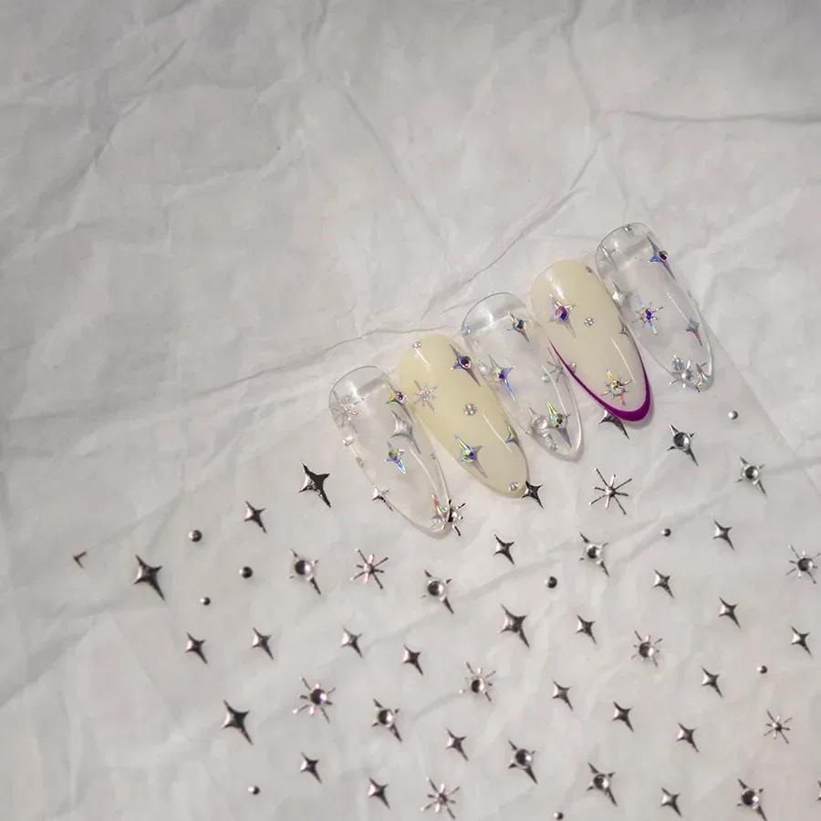 Autocollants pour ongles argentés 5D, 1 pièce, mini étoile en métal, autocollants pour nail art, aut