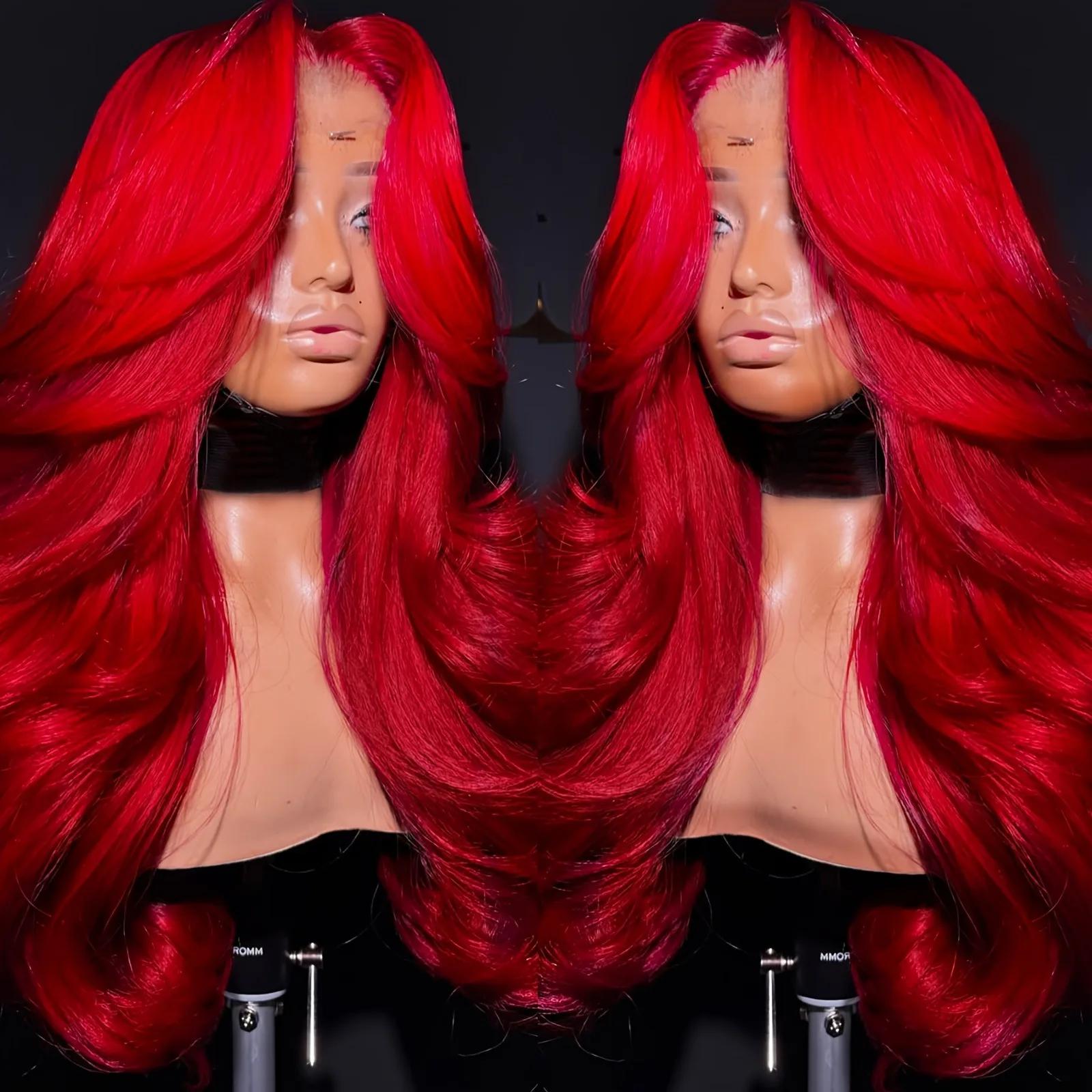 Perruque Lace Front Wig Body Wave transparente HD 13x4, perruque Lace Front Wig rouge, bordeaux, den
