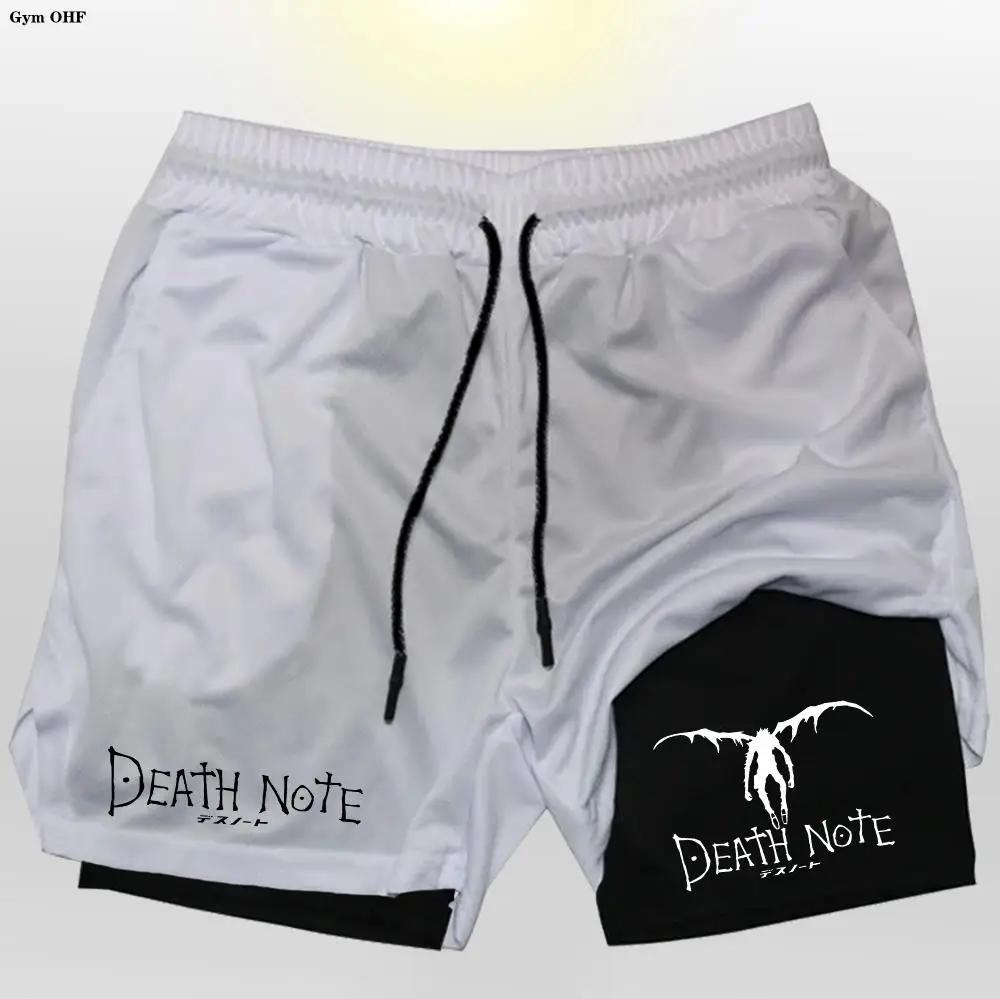 Hommes Shorts 2 en 1 Double pont Anime Death Note séchage rapide Gym Runnung Sport Shorts Fitness Jo