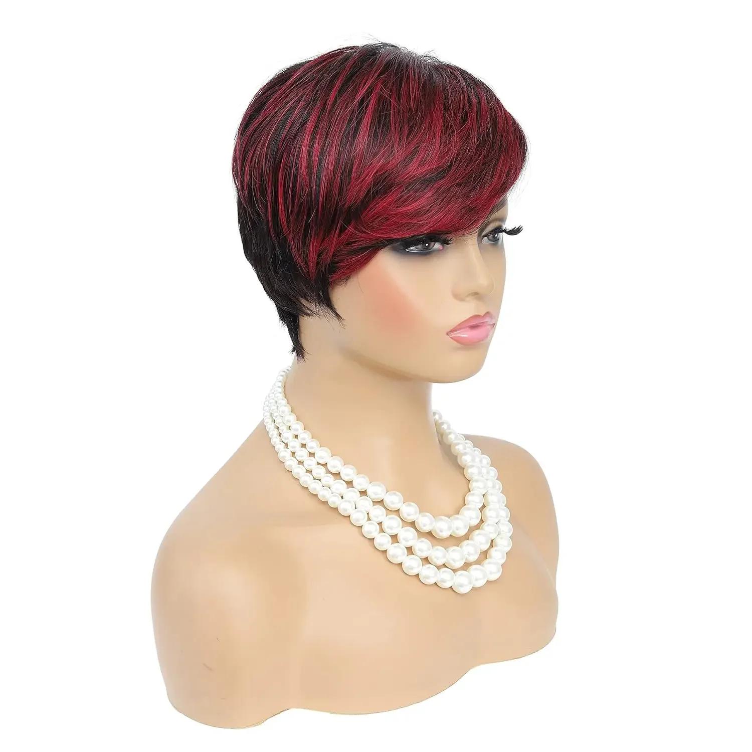 Perruque coupe pour femmes noires perruque coupe courte noir mélangé avec perruques bouclées rouges