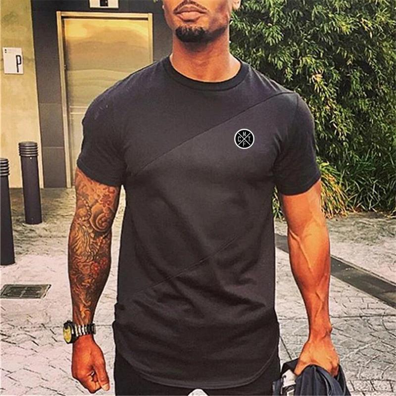 Vêtements d'entraînement musculaire pour hommes, T-shirts respirants en coton, coutures de couleur c