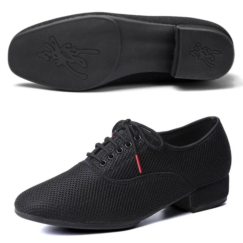 Chaussures de danse latine pour hommes, Salsa Jazz, salle de bal, Tango moderne, maille noire, semel