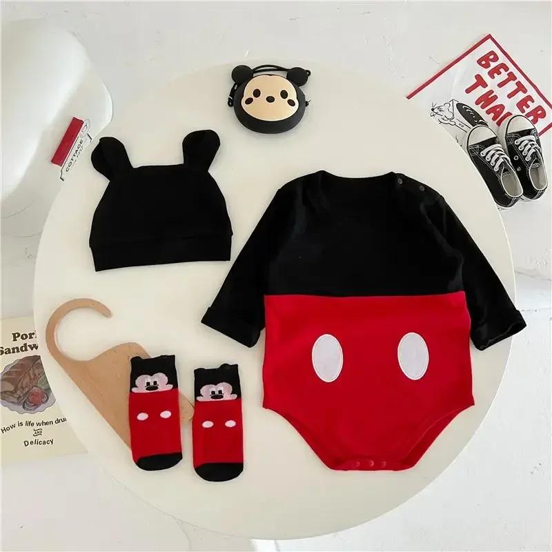 Combinaison Bébé Mickey Winnie Garçons Filles avec Chapeau et Chaussettes, Pyjama Anime Pooh Bear, V