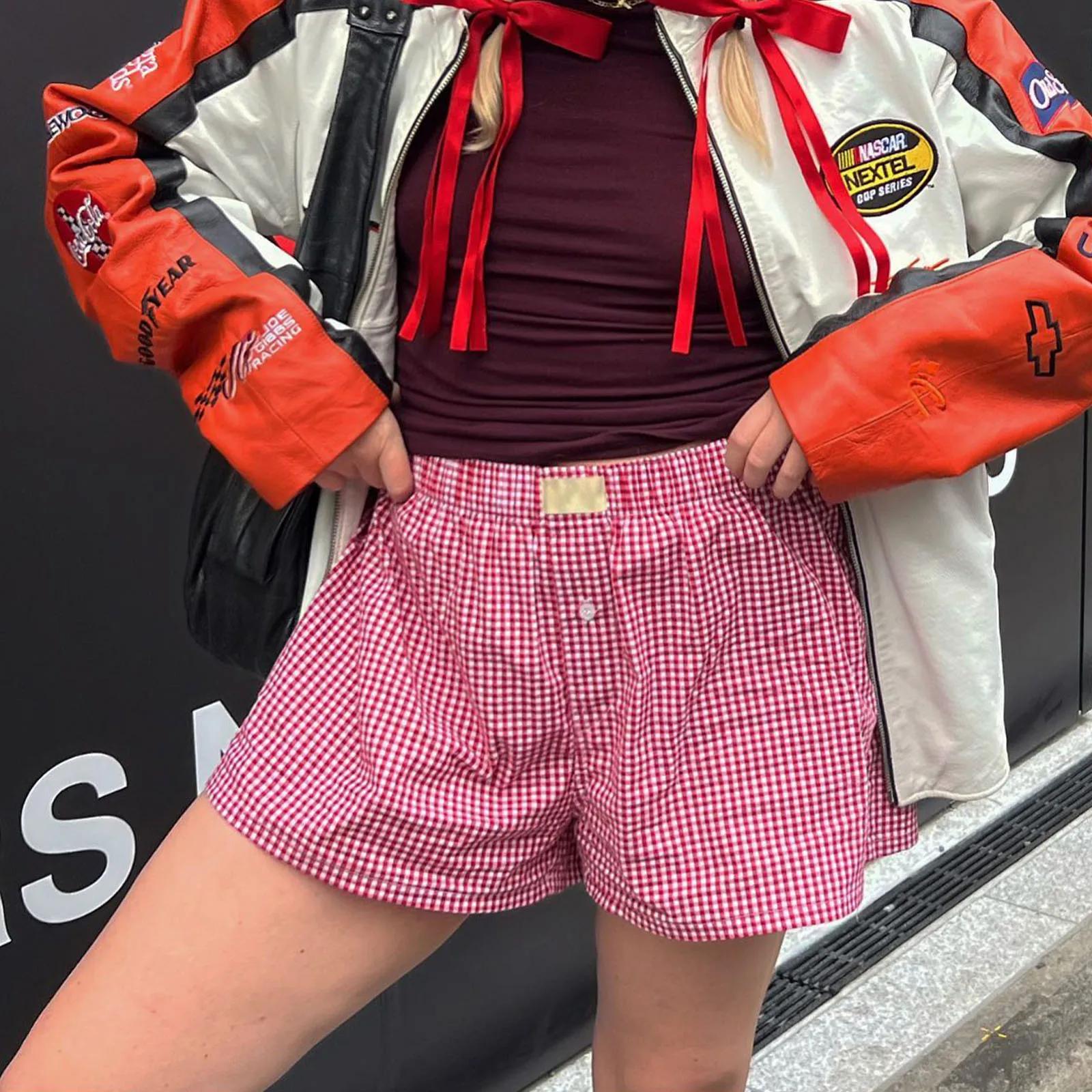 Y2K – vêtements de détente rétro pour femmes, imprimé écossais, élastique, taille basse, bouton sur