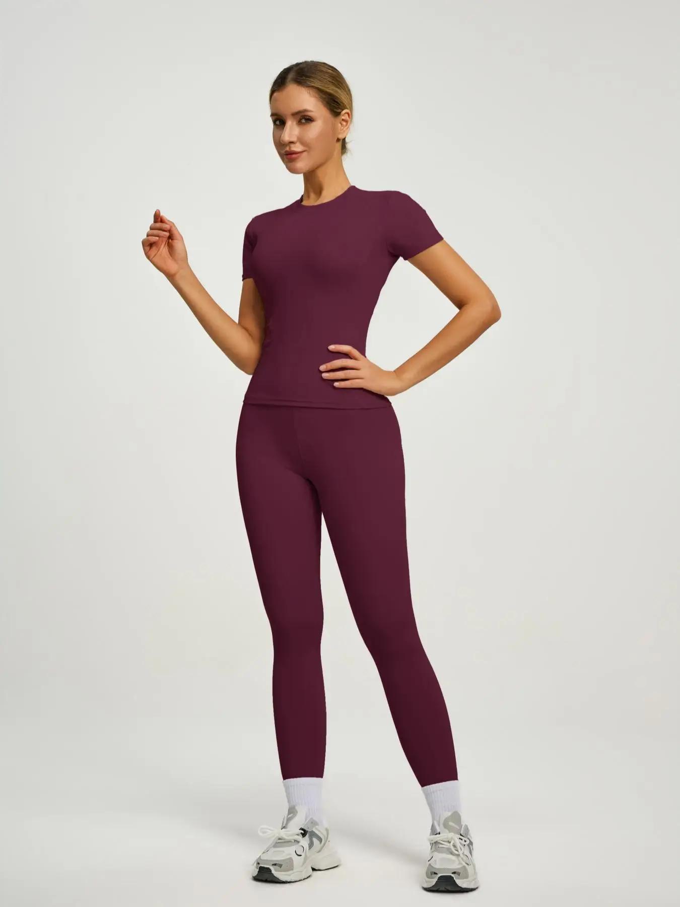 Ensemble sportif à manches courtes pour femmes, ensemble pantalon de Yoga et T-Shirt taille haute, i