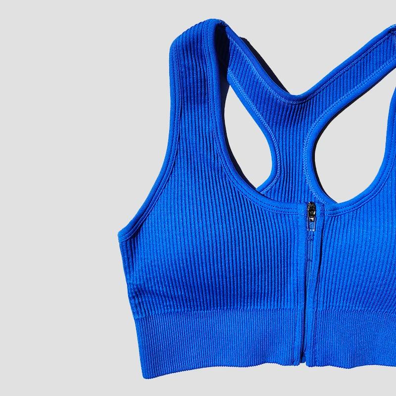 Soutien-gorge Push Up extérieur pour femme - Haut court avec fermeture éclair fitness gym course yoga