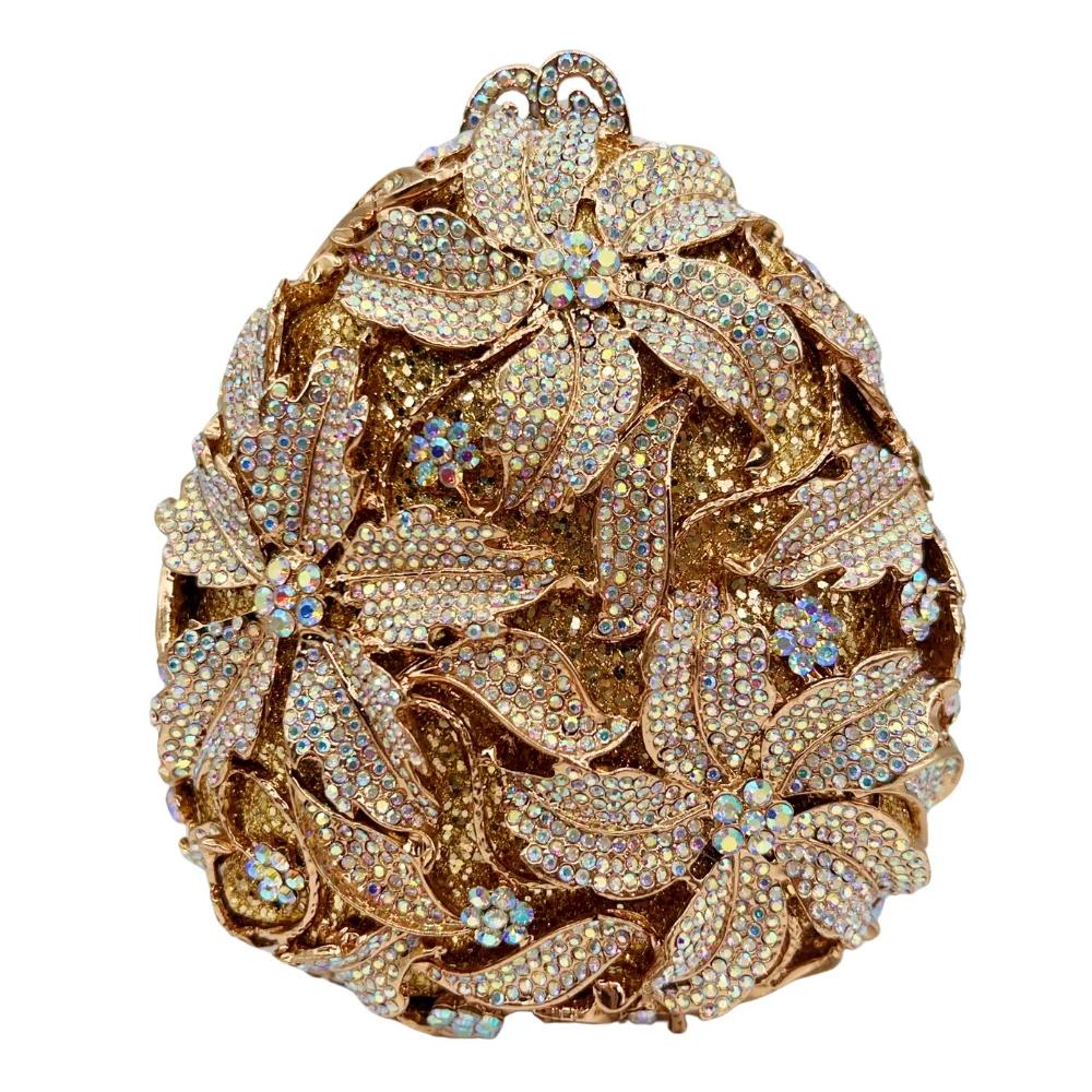 Sac en diamant en forme de trois fleurs, goutte d'eau de luxe de haute qualité, fête de mariage en d