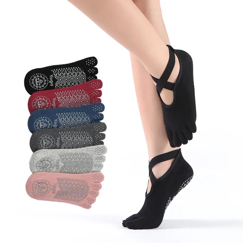 Chaussettes de Yoga antidérapantes à cinq orteils pour femmes, chaussettes de Pilates, protection du