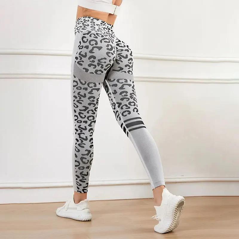 Pantalon Yoga 9 Minutes taille haute - Imprimé léopard stretch ventre - Sans couture séchage rapide fitness