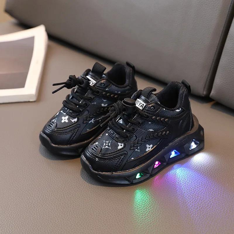 Chaussures en cuir pour bébés, chaussures lumineuses à la mode pour enfants, maille légère, pour pet