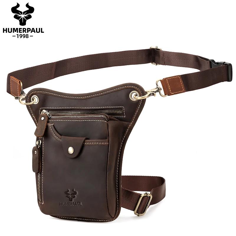 HUMERPAUL Sac de jambe de cuisse en cuir véritable poches multifonctions sac à bandoulière sac de ha