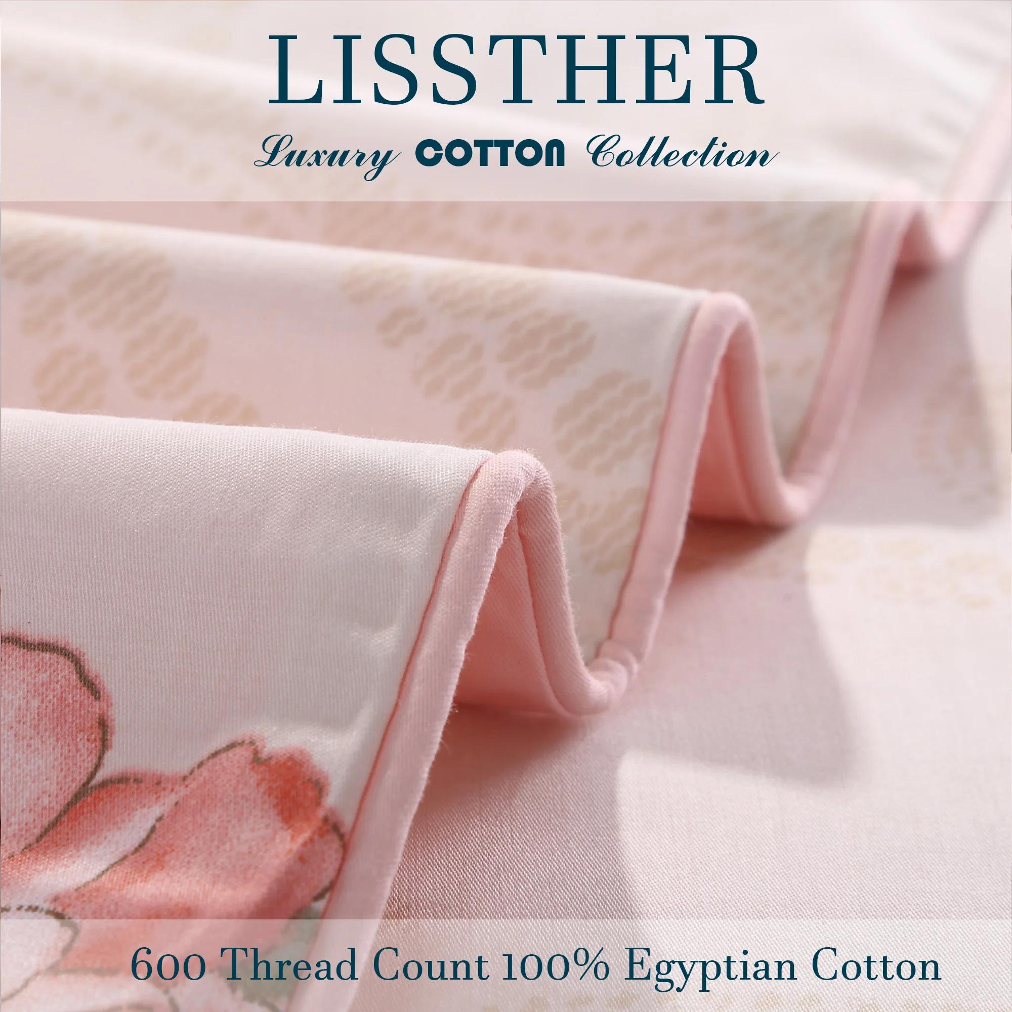 Ensemble de housse de couette 100% coton égyptien 600TC, 3 pièces, motif Rose floraison, doux pour l