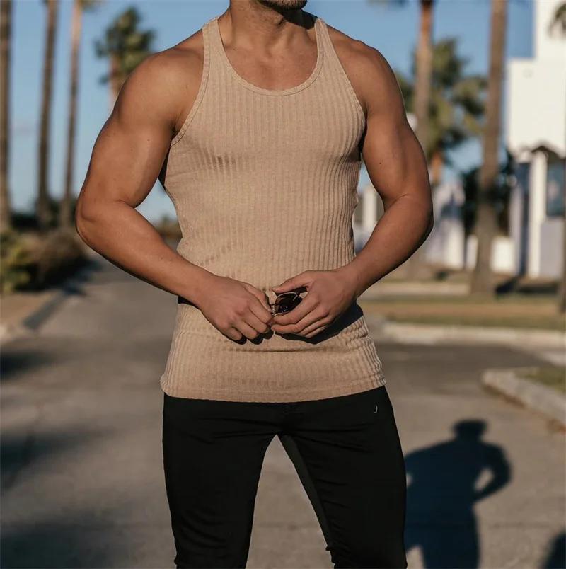 Débardeur Homme Fitness 2025 Été Rayure - Maillot de Corps Musculation Sport Sans Manches