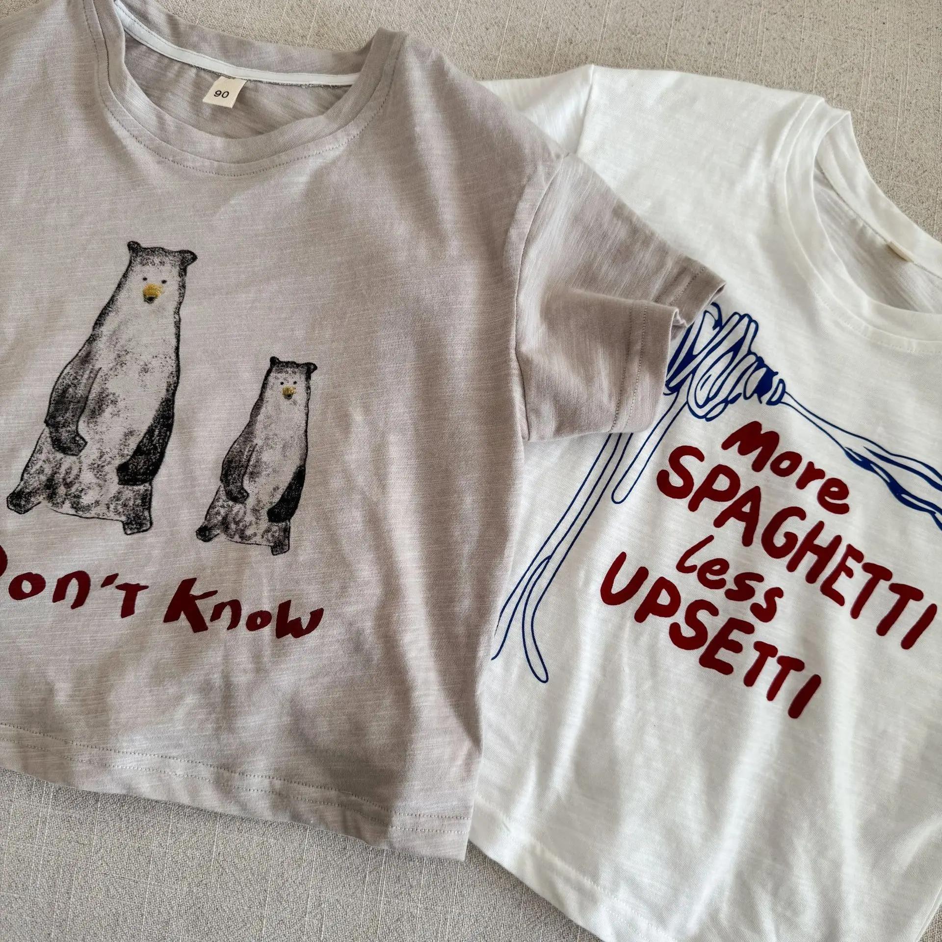T-shirts à manches mi-longues pour enfants, amples, avec lettres de dessin animé imprimées, hauts po