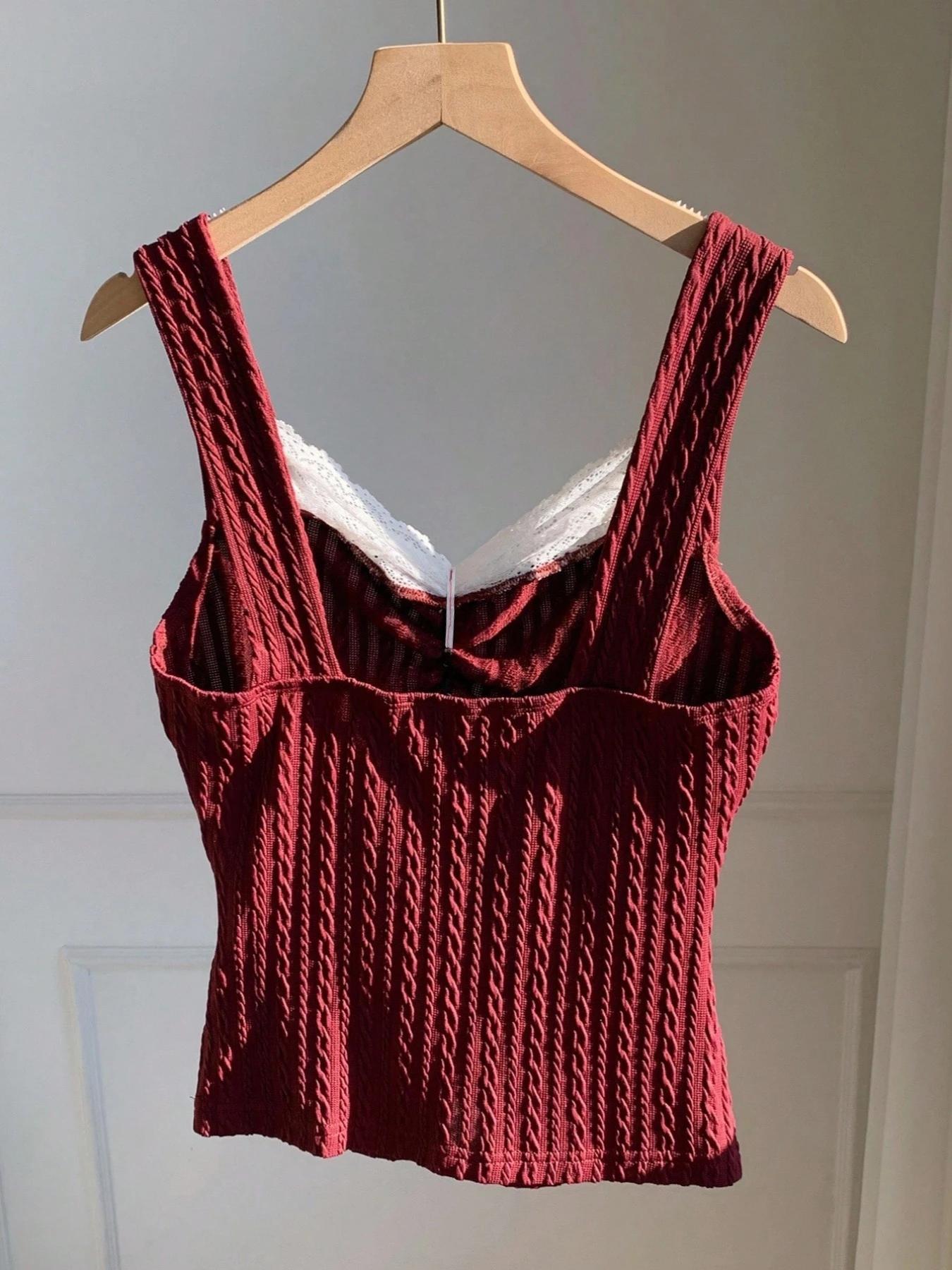 Nouveau débardeur femme Y2K tendance été avec dentelle et nœud décoratif, style pur et séduisant