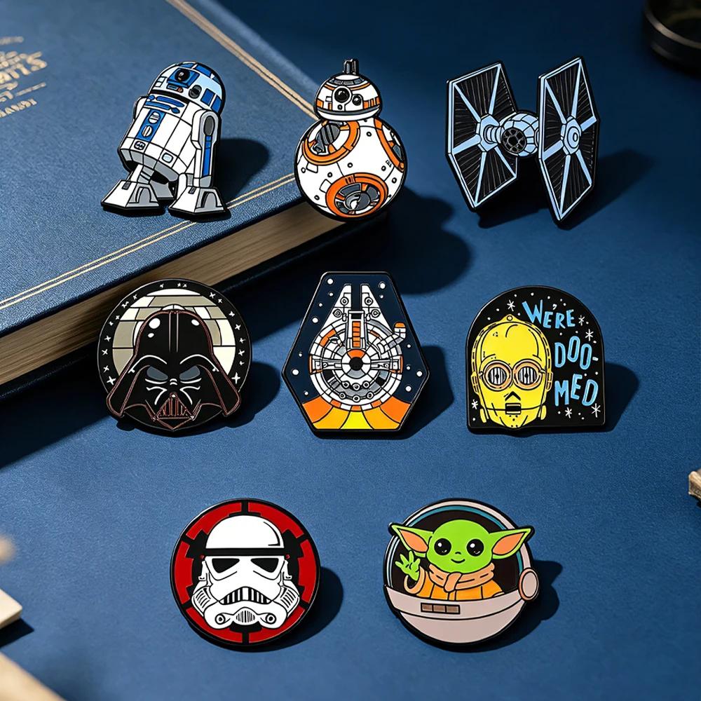 Ensemble de 8 épingles à revers en émail Star Wars - R2-D2 BB8 Darth Vader Personnages de dessins an