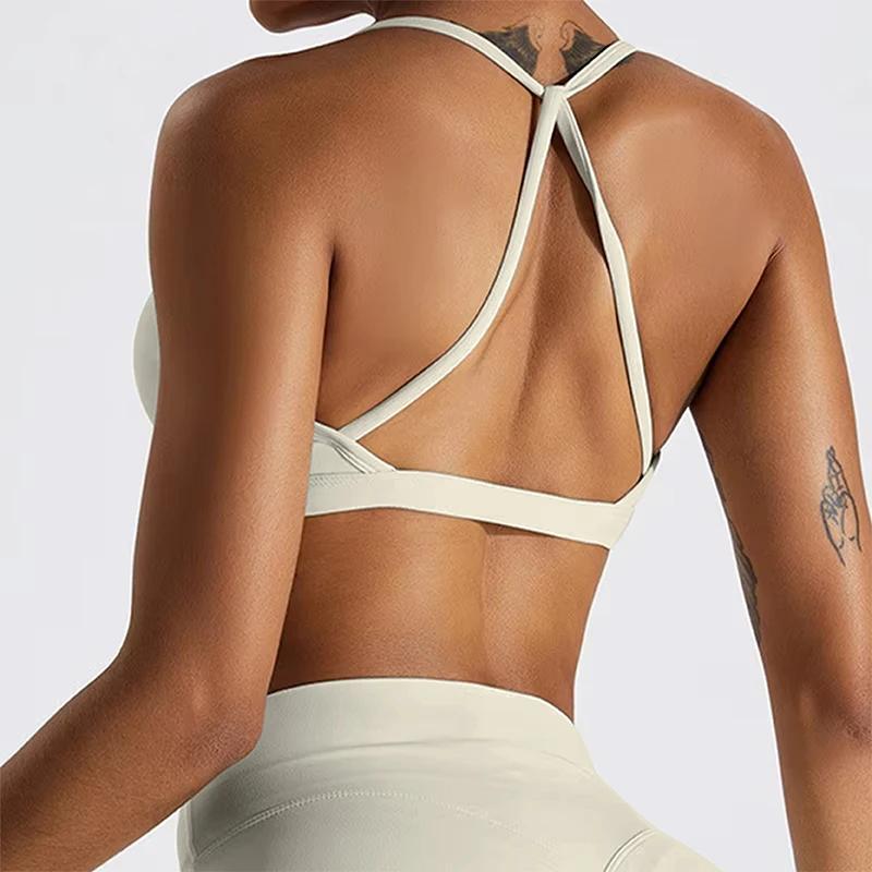 Soutien-gorge de sport sexy froncé pour femme, haut de gym, haut de course à dos croisé, vêtements d