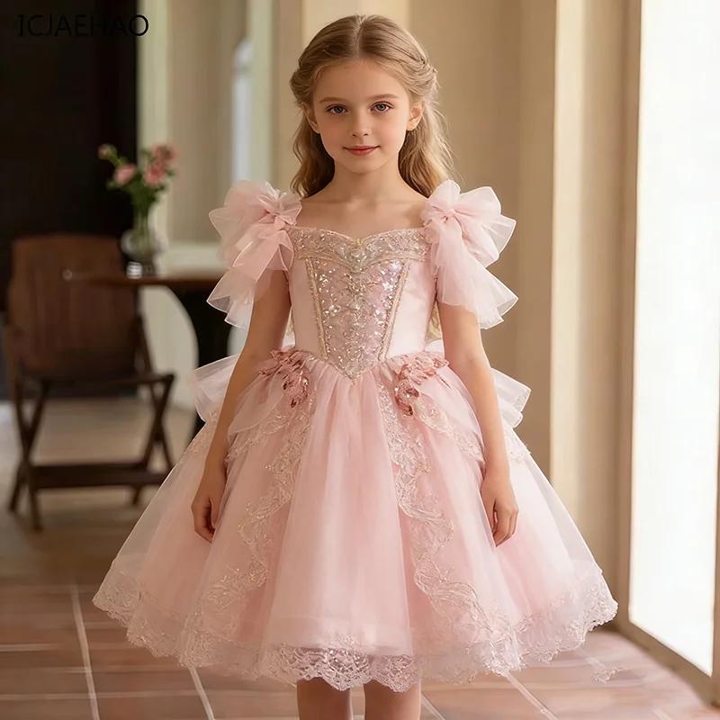 Robe de Demoiselle d'Honneur ICJAEHAO 2026 – Tutu Rose pour Filles, Tenue Élégante pour Fêtes et Spe