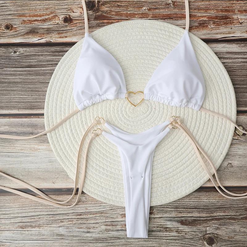 Femmes Sexy brésilien Bikini ensemble licou Triangle haut string bas deux pièces maillot de bain coe