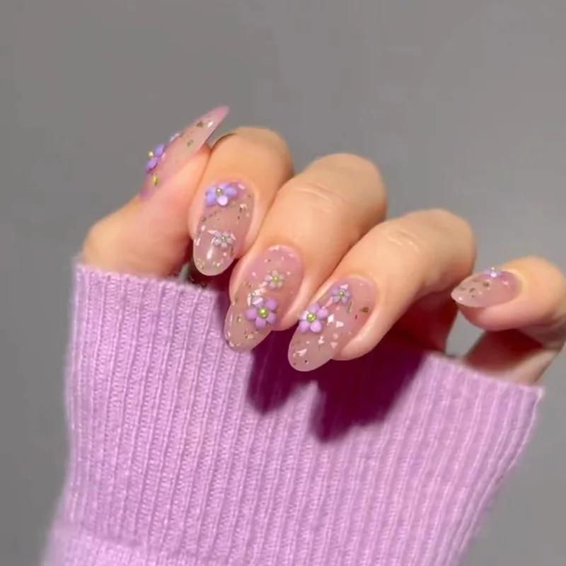 Faux ongles couleur chair unie, avec colle gelée, courts, à pression en amande, portables, ovales, c