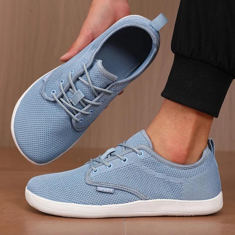 Chaussures à bout large pour hommes, respirantes, en maille tricotée, confortables, pieds nus, décon