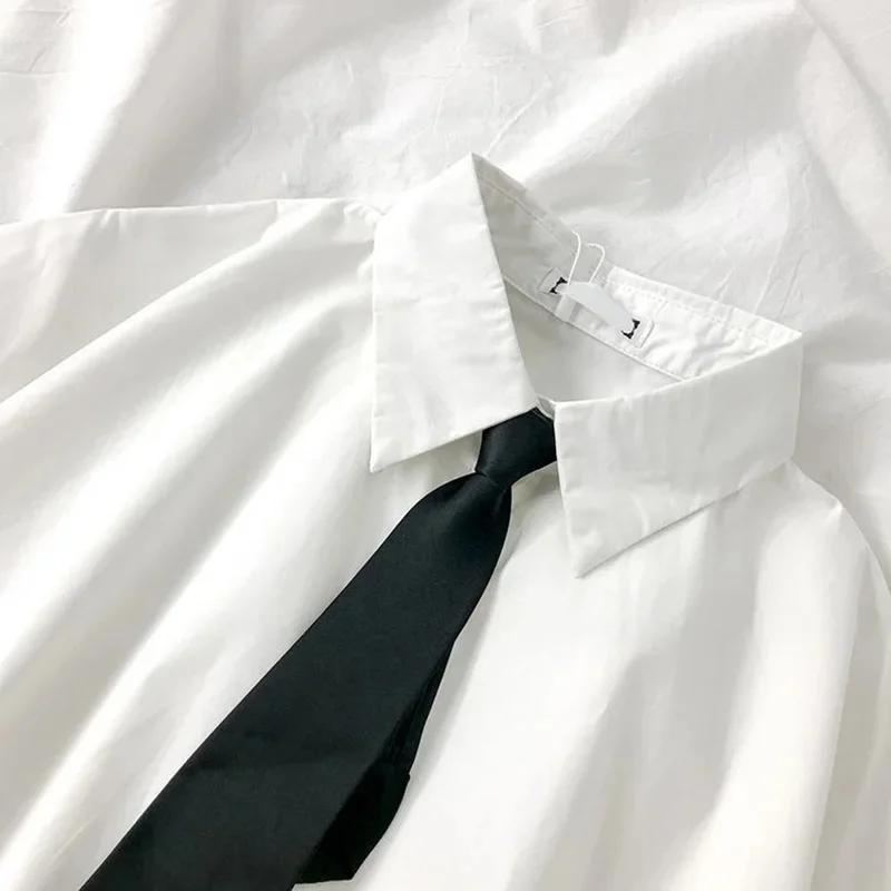 Chemise blanche pour femmes, chemisier à revers à manches courtes avec cravate, mode japonaise pour