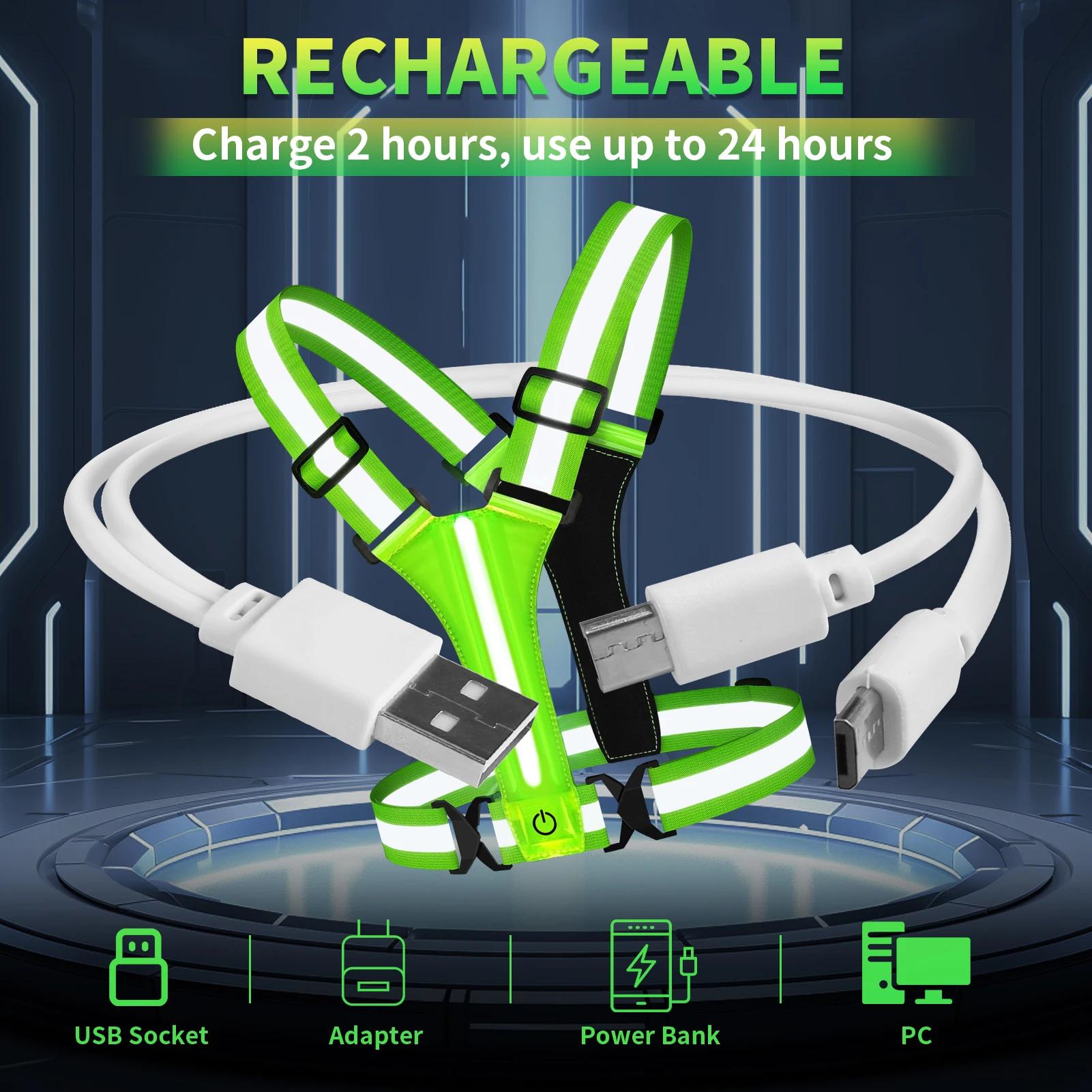 Gilet réfléchissant LED, équipement de course, gilet lumineux LED Rechargeable par USB, feux de cour