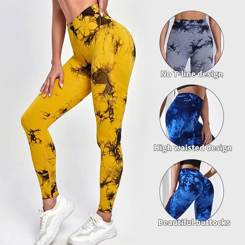 Aught Dye-Leggings de yoga taille haute sans couture pour femmes, pantalons de sport, collants push-