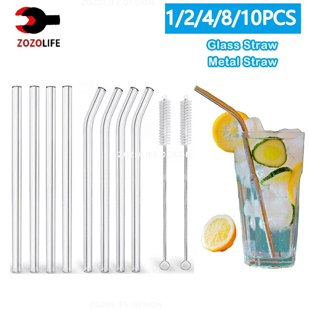 Pailles en verre écologiques réutilisables, 1 à 10 pièces, en métal avec brosses, pour boissons, Smo