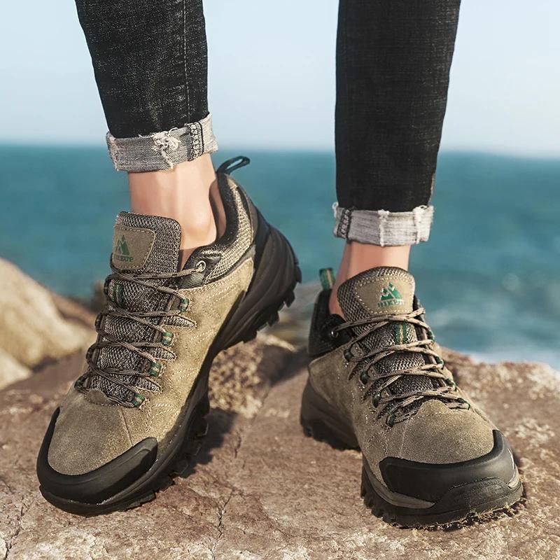 HIKEUP – chaussures de randonnée en cuir pour hommes, baskets de randonnée en plein air, de tourisme