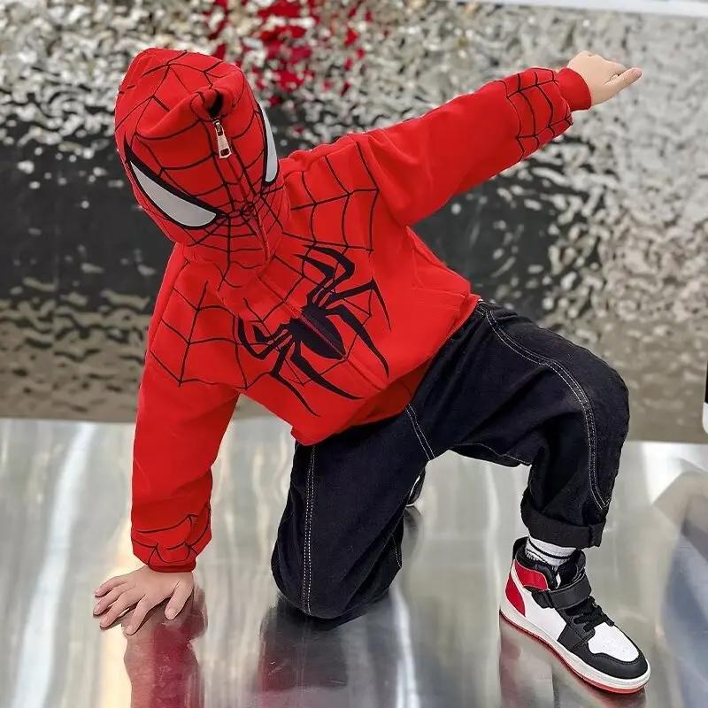 Spiderman veste printemps enfants garçons sweat à capuche dessin animé manteaux à glissière automne