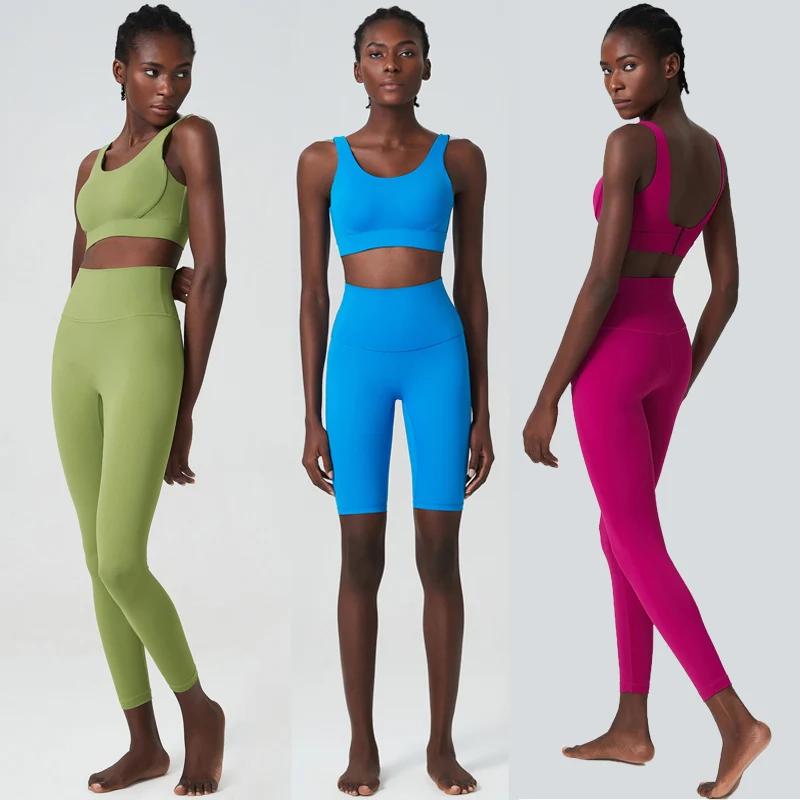 Ensemble de Yoga et Fitness pour femmes, couleur unie, doux, combinaison de gymnastique, respirant,