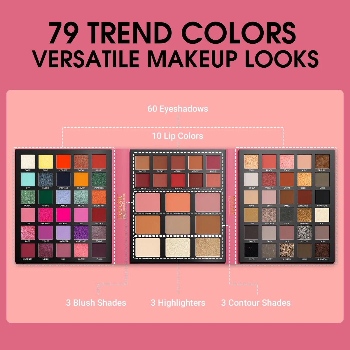 IMAGIC Palette de fards à paupières 5 en 1, 79 couleurs, non vol, longue durée, imperméable, EY-370