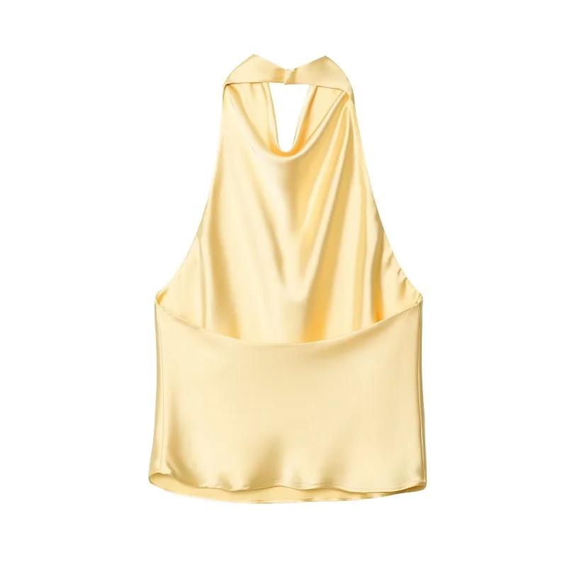 MUJER 2025 haut à licou pour femmes noir Satin dos nu haut femme rose été plage haut femme épaules n