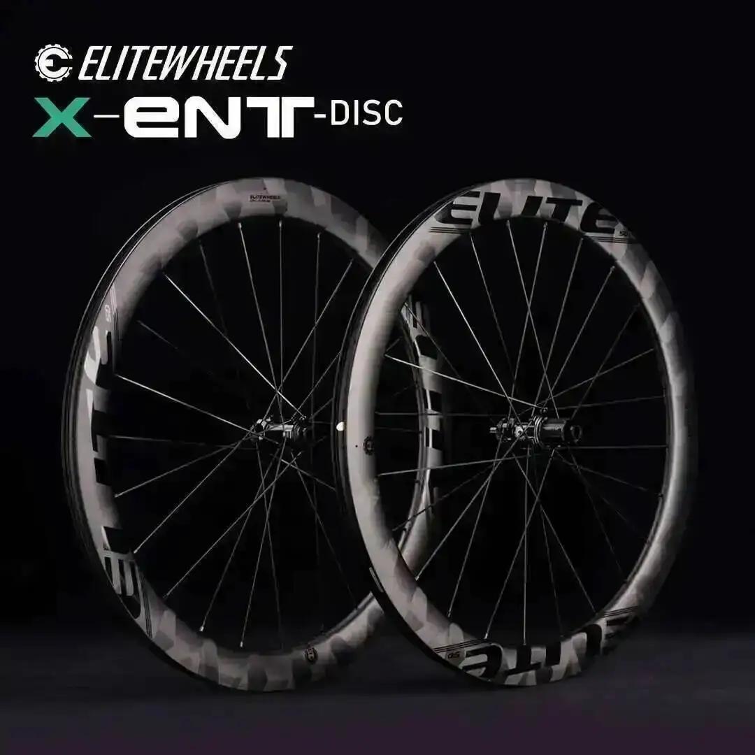 Jeu de roues en carbone ELITEWHEELS ENT X WEAVE pour vélo de route, freins à disque, compatibles tub