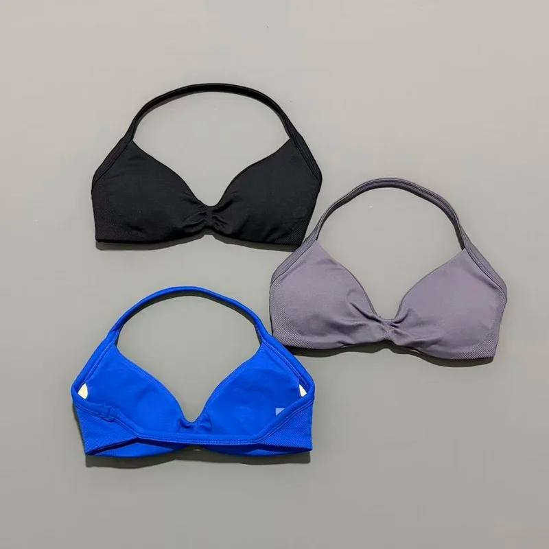 Soutien-gorge de sport à bretelles fines pour femme, maintien élevé, sans couture, style halter, eff