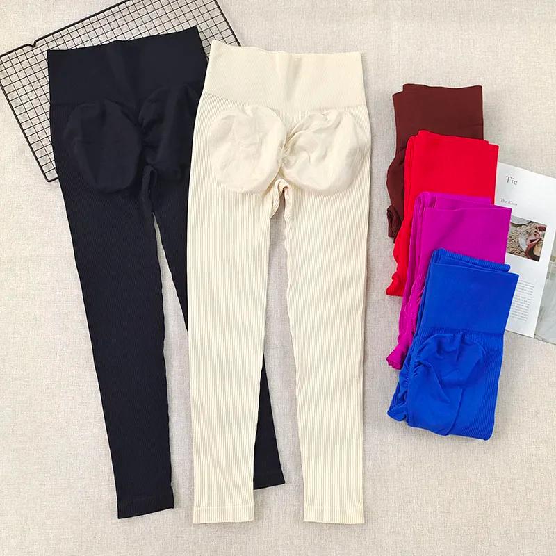Leggings de yoga côtelés pour femme, collection automne-hiver, taille haute, épaissis, effet push-up