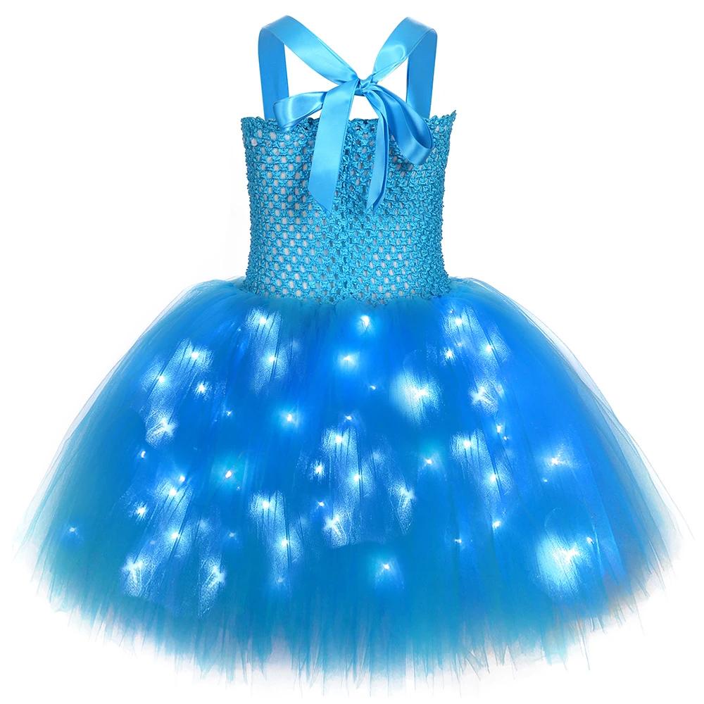 Costumes d'Avatar avec Lumières LED pour Bol, Robe Tutu Dégradé d'Halloween avec Oreilles d'Elfe, Te
