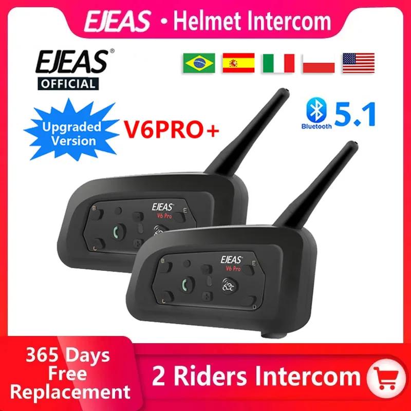 EJEAS V6 PRO + Moto Interphone Casque Bluetooth Casque 6 Coureurs 800m Communicateur Étanche V5.1 Mu