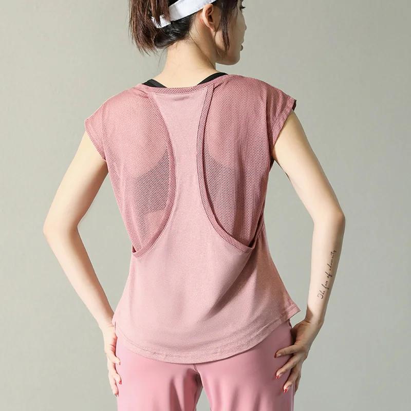 T-shirt de sport à manches courtes pour femme, fitness, entraînement en Y, exercice, gym, musculatio