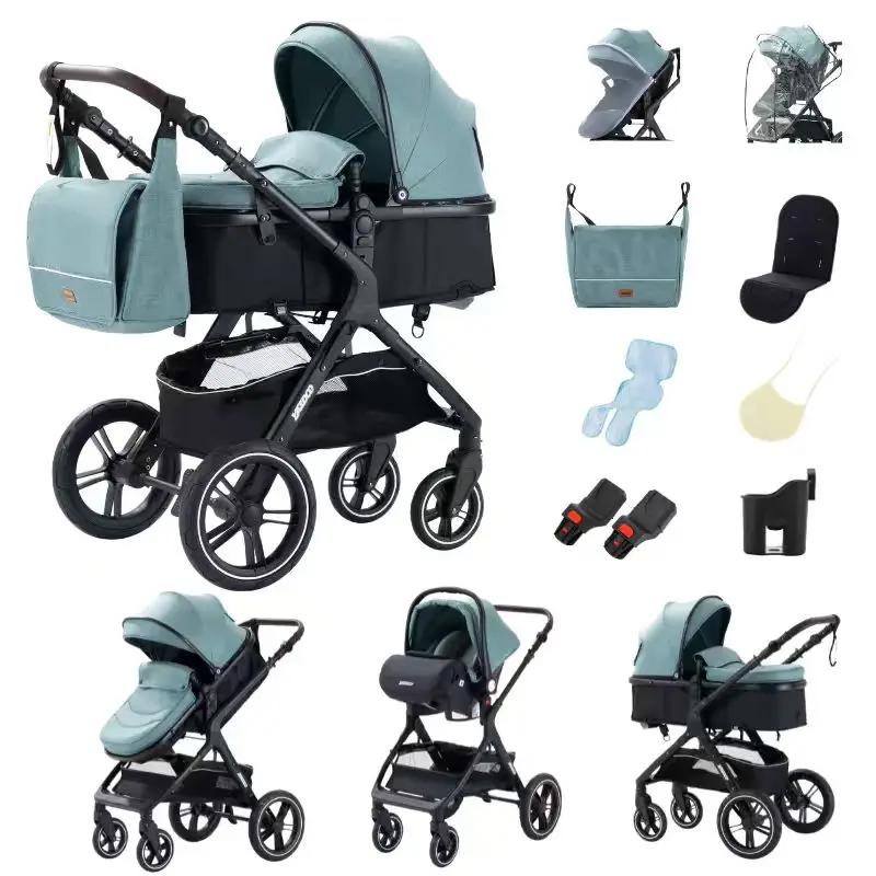 Système de poussette 3 en 1, poussette bébé pliable et légère, poignée réglable, cadre en aluminium