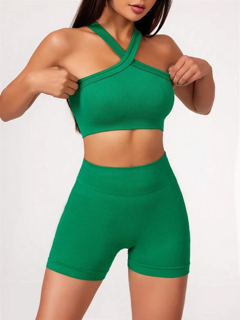 Ensemble yoga 2 pièces femme - Short taille haute et soutien-gorge sport été sensation nue