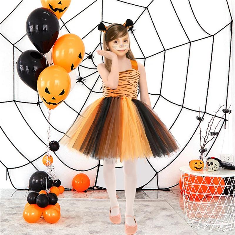 Robe Tutu léopard, tigre, chat, girafe, pour filles, Costume de Cosplay d'animaux d'halloween, tenue