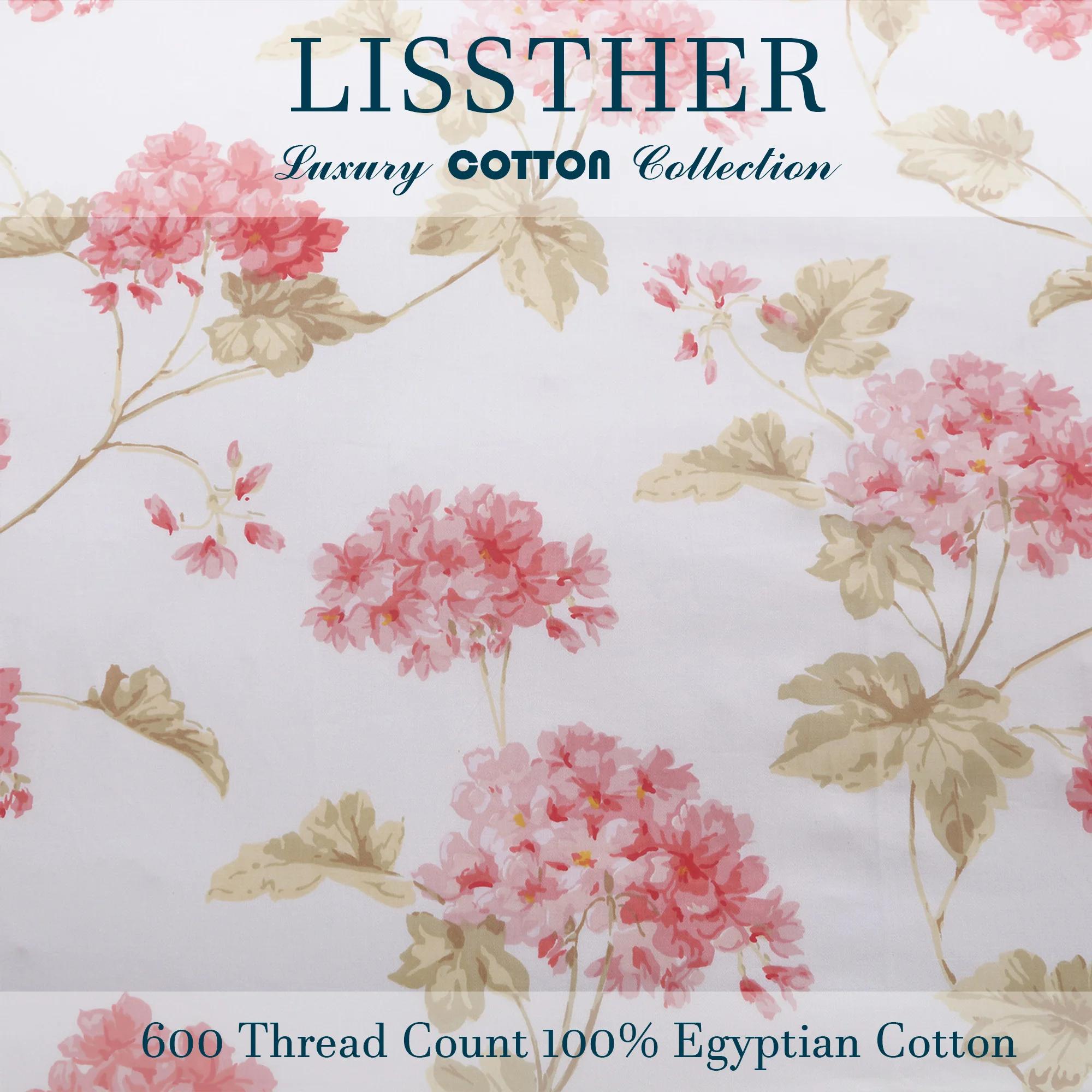 Ensemble de housse de couette 100% coton égyptien 600TC, 3 pièces, Floral de printemps rose Shabby C