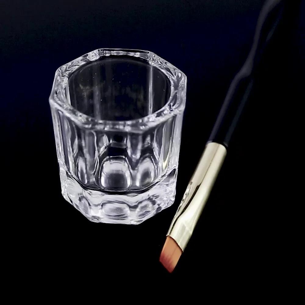 Mini verre cristal acrylique transparent, petite poudre octogonale, tasse à ongles liquide, brosse à