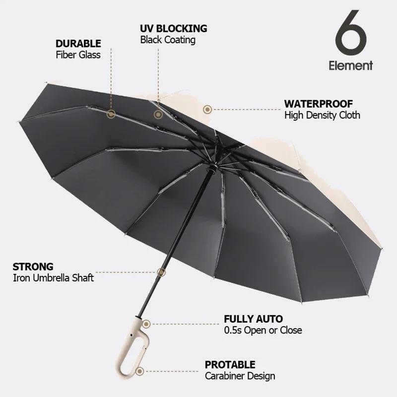 Parapluie pliant inversé entièrement automatique pour hommes et femmes, avec boucle 60K, avec bande