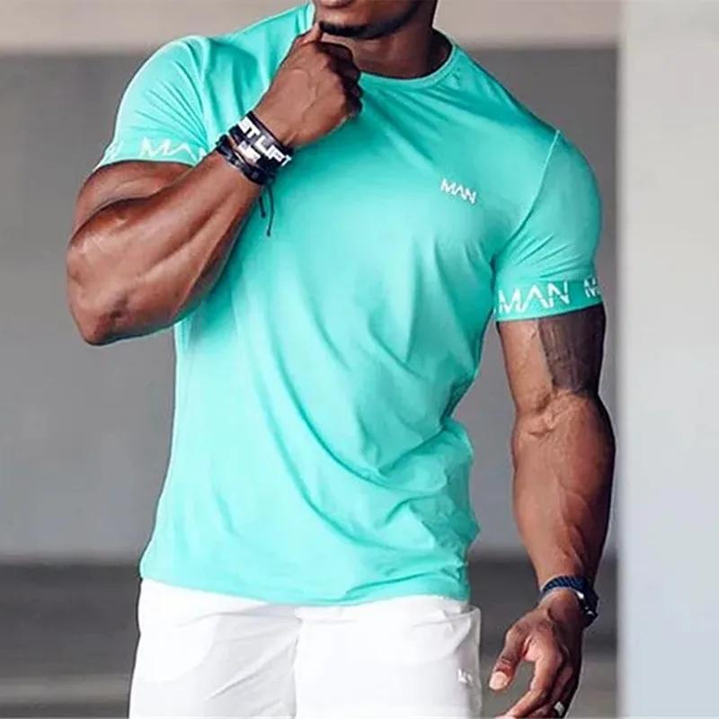 Nouveau col rond chemise hommes à manches courtes entraînement Gym T-Shirt Compression course Fitnes