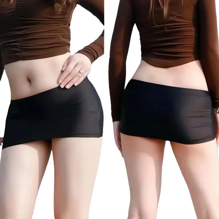 Mini-jupe moulante noire transparente ultra-fine en soie, style bodycon, pour femme, lingerie mode p