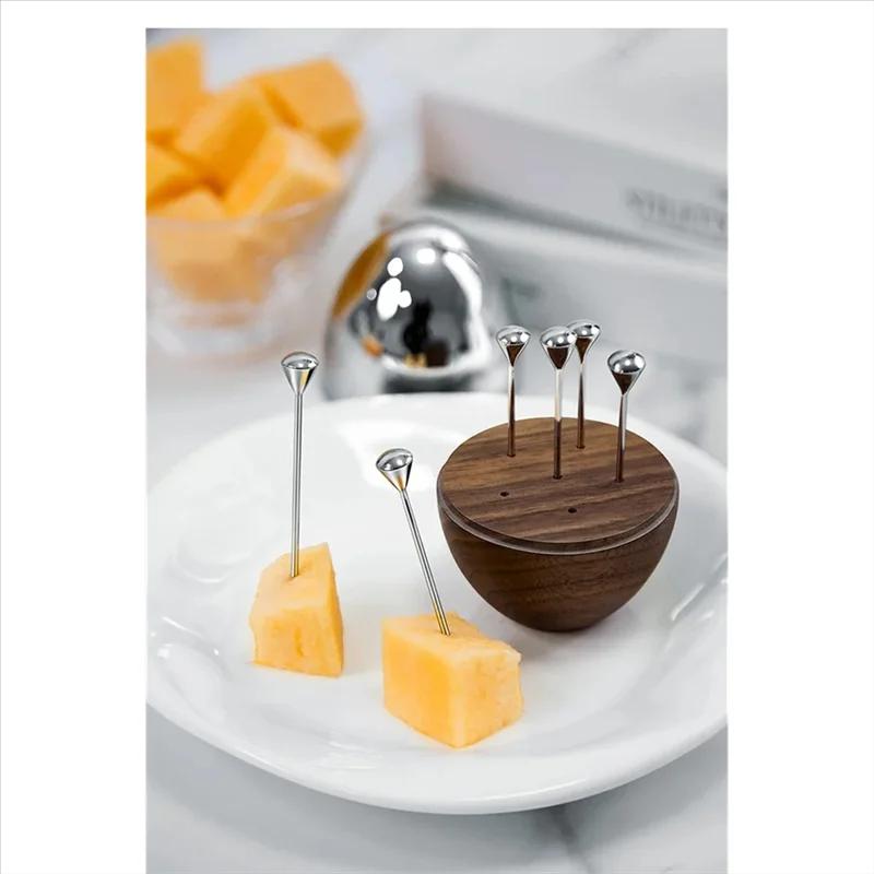 Porte-cure-dents décoratif en acier inoxydable B23B, modèle de luxe avec Base en noyer pour décorati